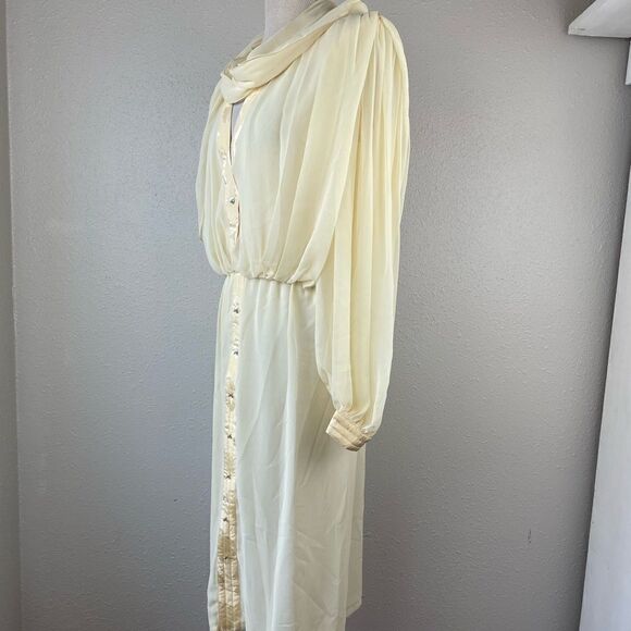 NWT Vintage Wayne Clark by Aline Marelle Yellow Silk Dress and Scarf Size 12 - Picture 5 of 11